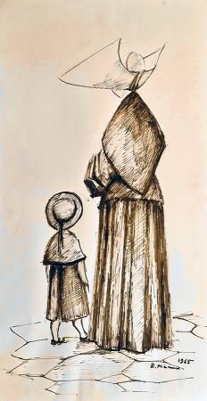 Quadro di Rodolfo Marma La Suora e la Bambina - china carta ruvida 